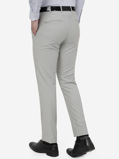 Grey Solid Slim Fit Formal Trouser | Metal