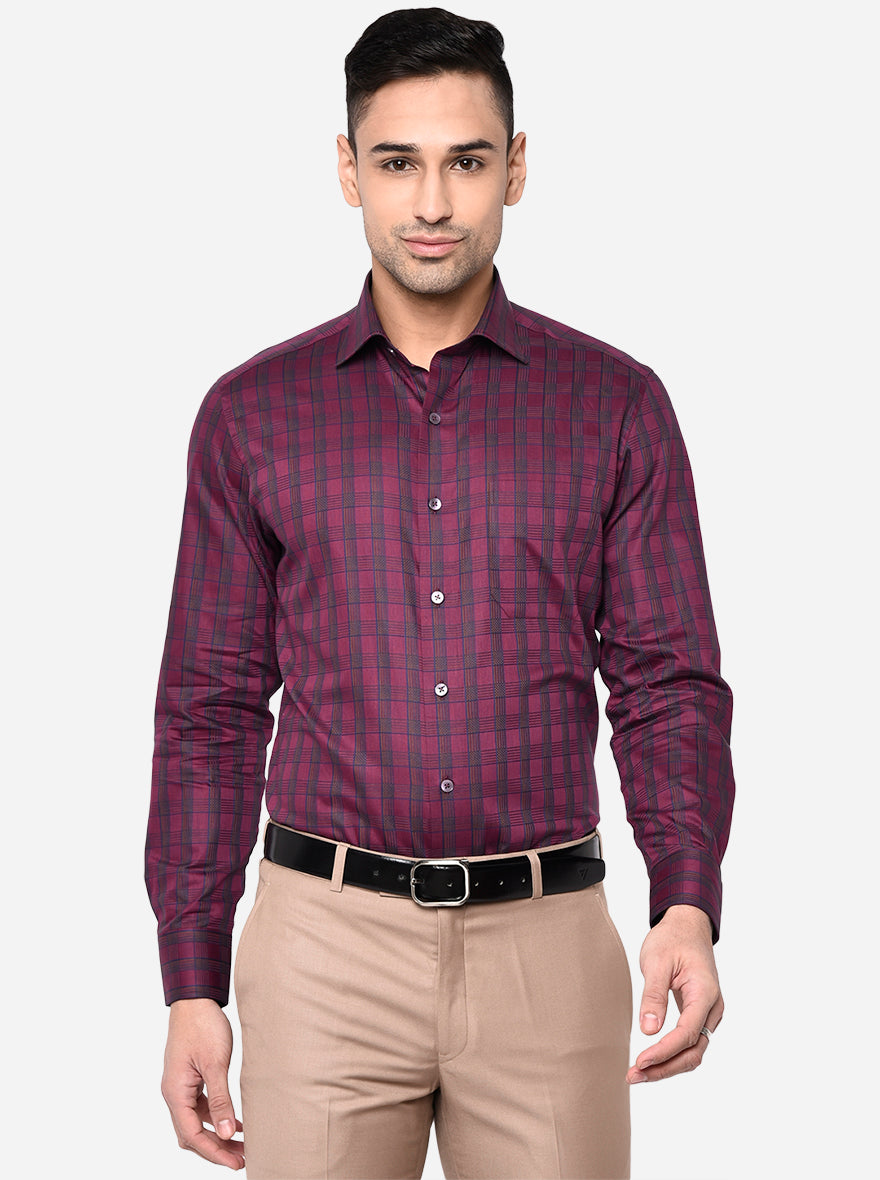 Fucshia Checked Slim Fit Formal Shirt | Metal