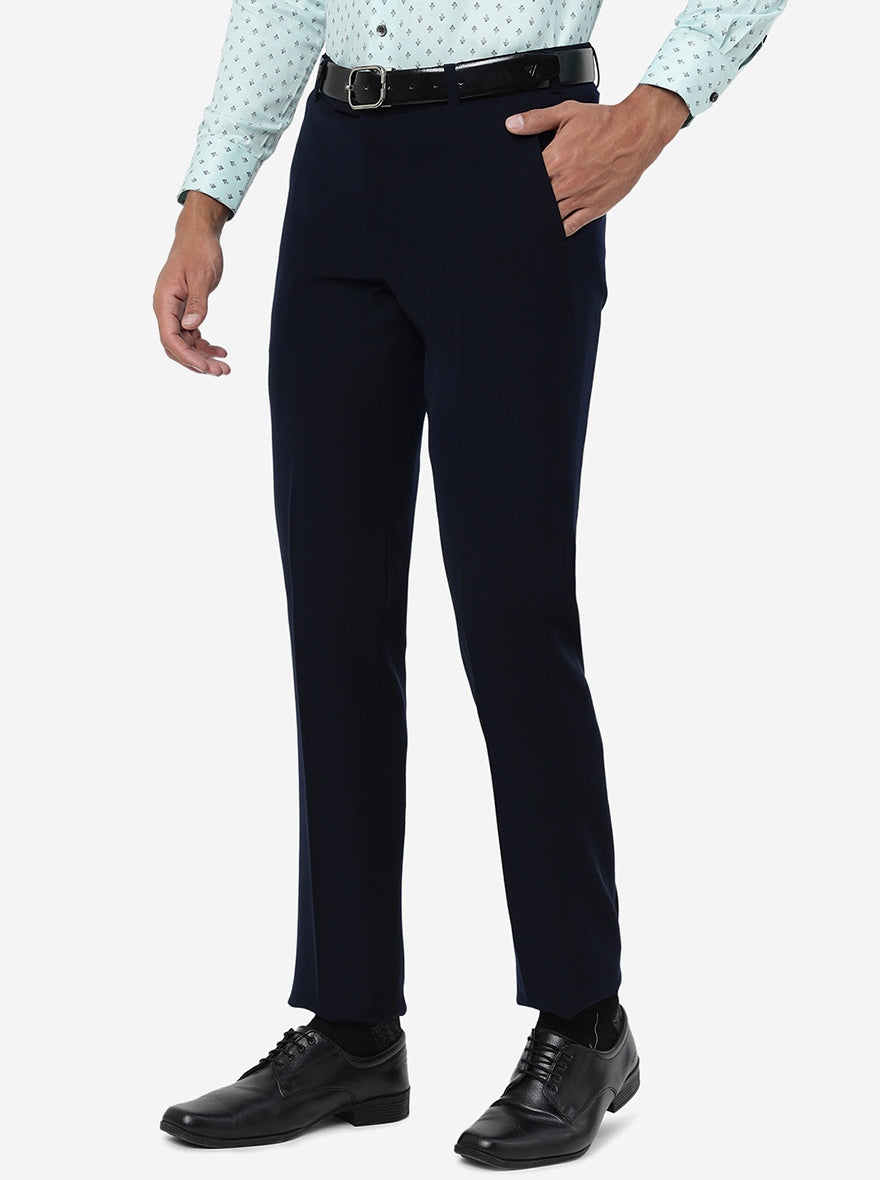 Navy Blue Solid Slim Fit Formal Trouser | JB Studio