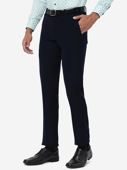 Navy Blue Solid Slim Fit Formal Trouser | JB Studio