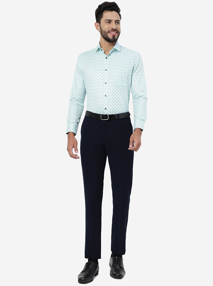 Navy Blue Solid Slim Fit Formal Trouser | JB Studio