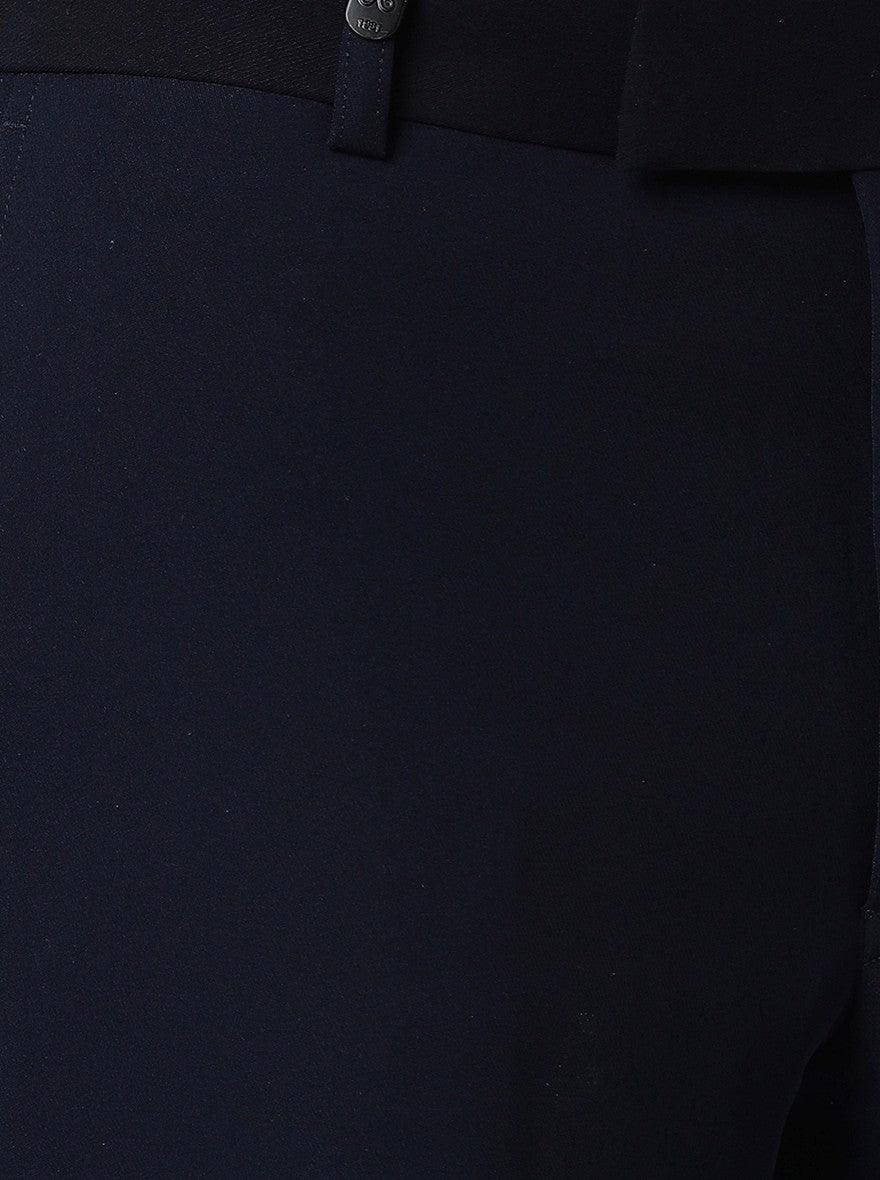Navy Blue Solid Slim Fit Formal Trouser | JB Studio