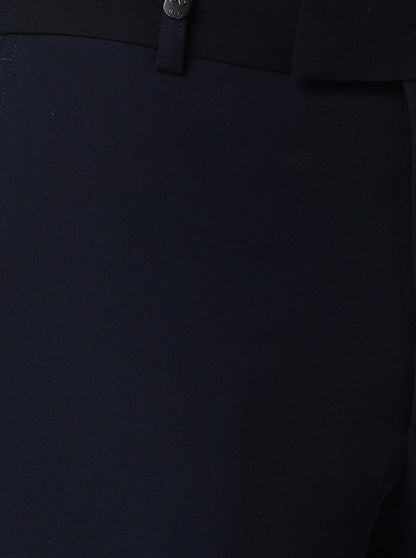 Navy Blue Solid Slim Fit Formal Trouser | JB Studio