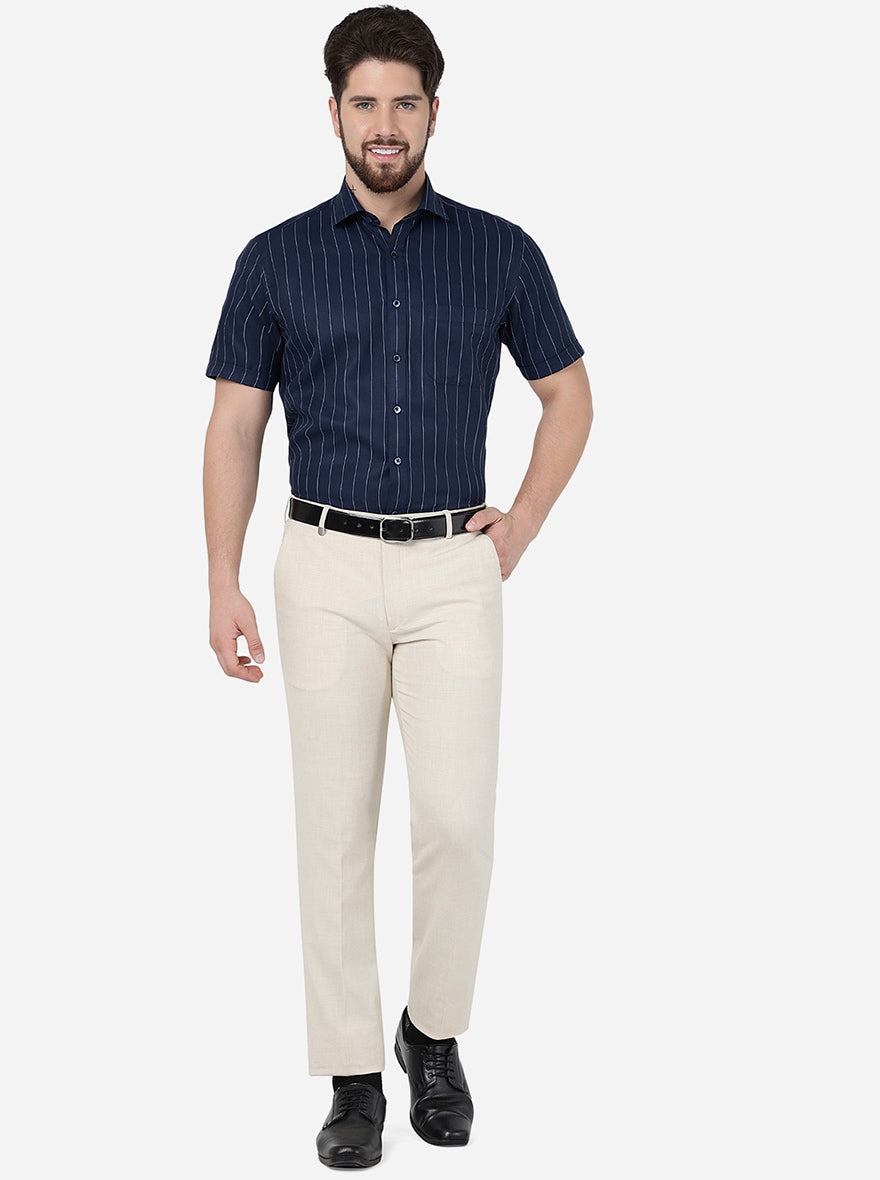 Blue Striped Regular Fit Formal Shirt | Greenfibre