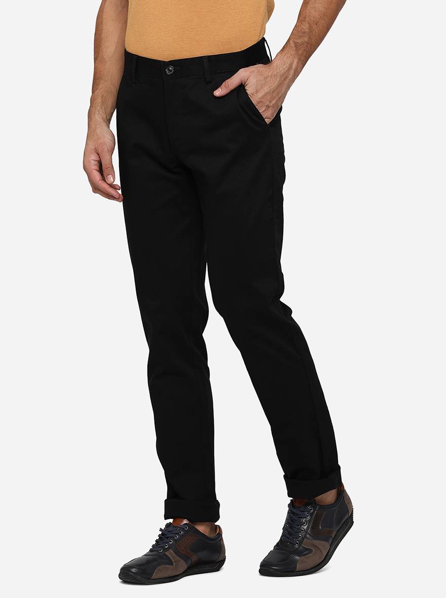 Black Solid Uno Fit Casual Trouser | JadeBlue