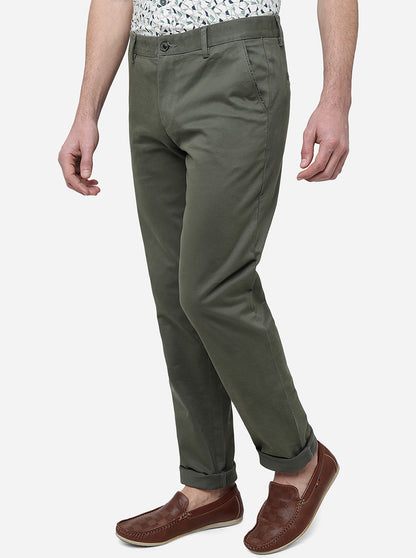 Olive Solid Uno Fit Casual Trouser | JadeBlue