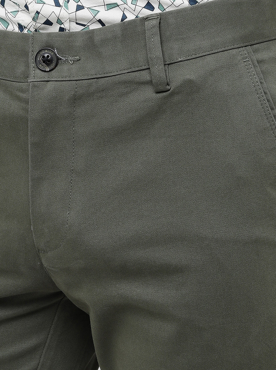 Olive Solid Uno Fit Casual Trouser | JadeBlue