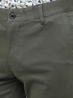 Olive Solid Uno Fit Casual Trouser | JadeBlue