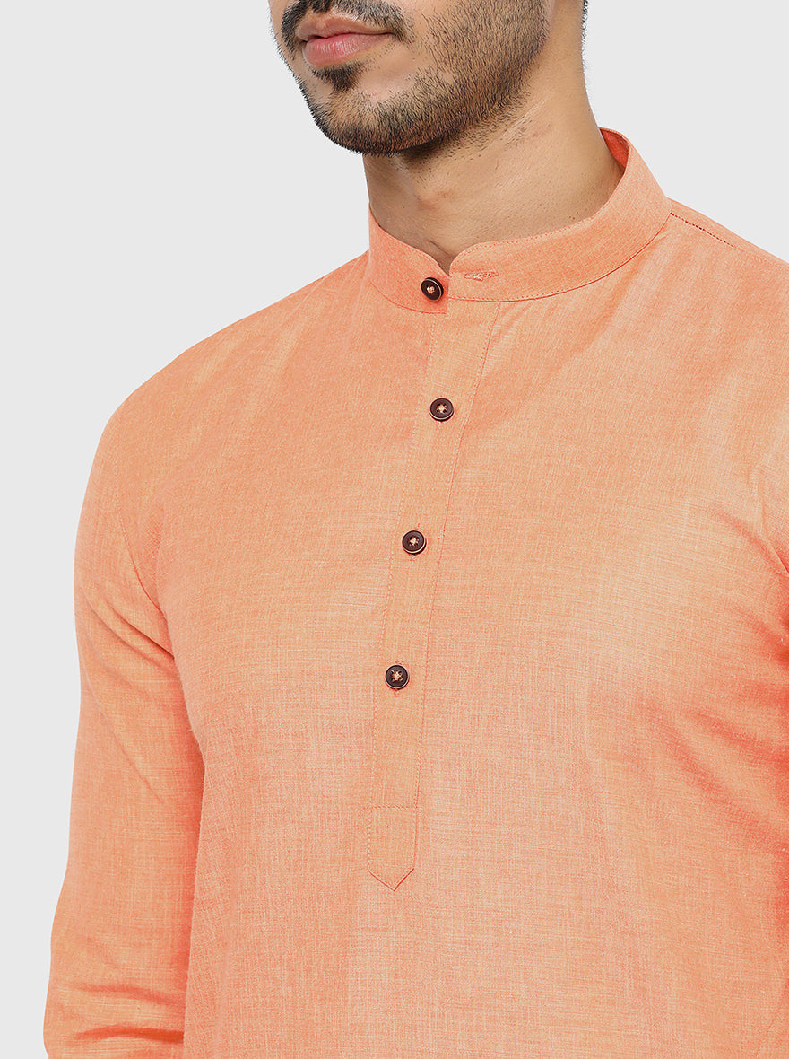 Light Orange Self Textured Regular Fit Modi Kurta | JadeBlue