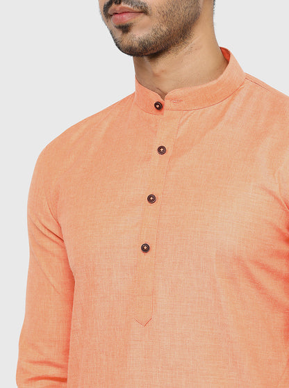 Light Orange Self Textured Regular Fit Modi Kurta | JadeBlue