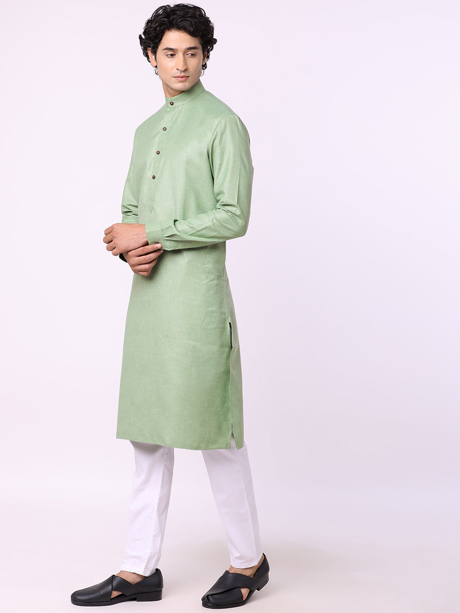 Light Green Self Textured Modi Kurta | JadeBlue