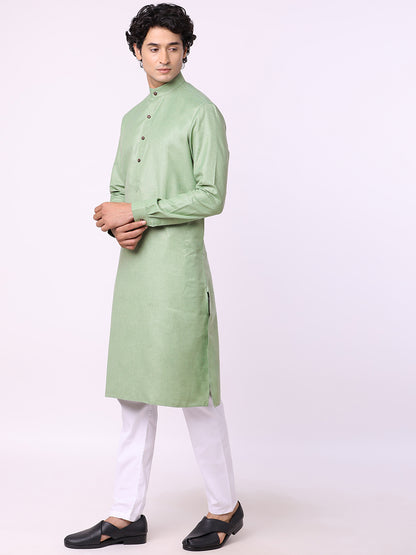 Light Green Self Textured Modi Kurta | JadeBlue