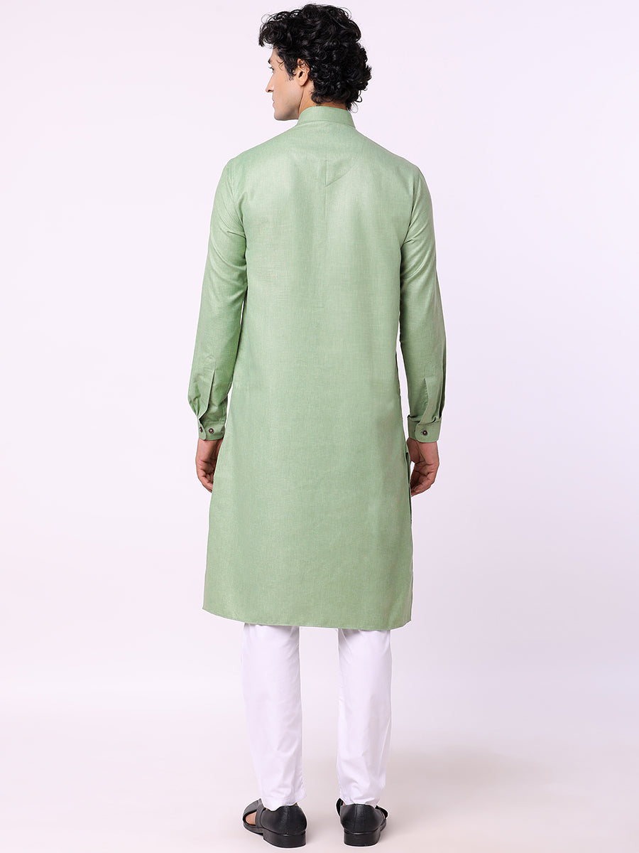 Light Green Self Textured Modi Kurta | JadeBlue
