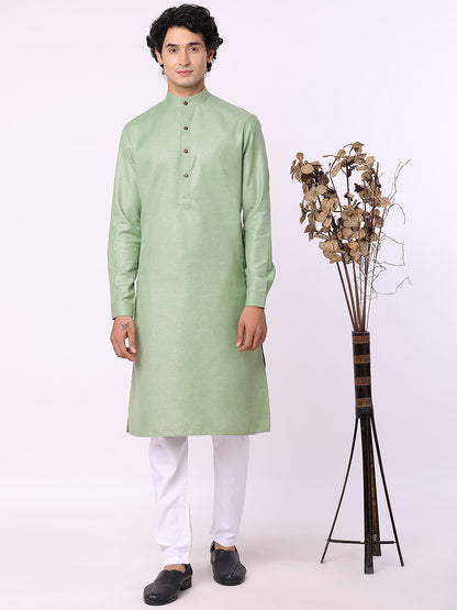 Light Green Self Textured Modi Kurta | JadeBlue