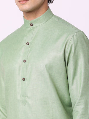 Light Green Self Textured Modi Kurta | JadeBlue