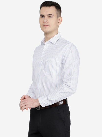 White Striped Slim Fit Formal Shirt | Metal