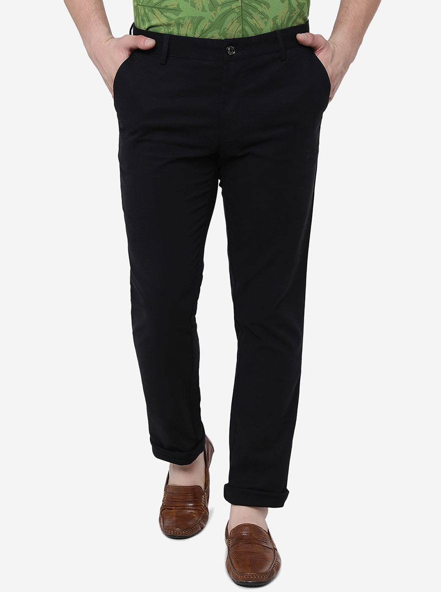 Black Solid Uno Fit Casual Trouser | JadeBlue