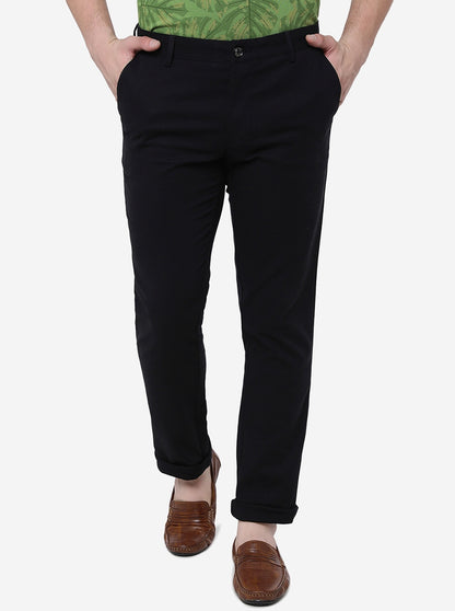 Black Solid Uno Fit Casual Trouser | JadeBlue
