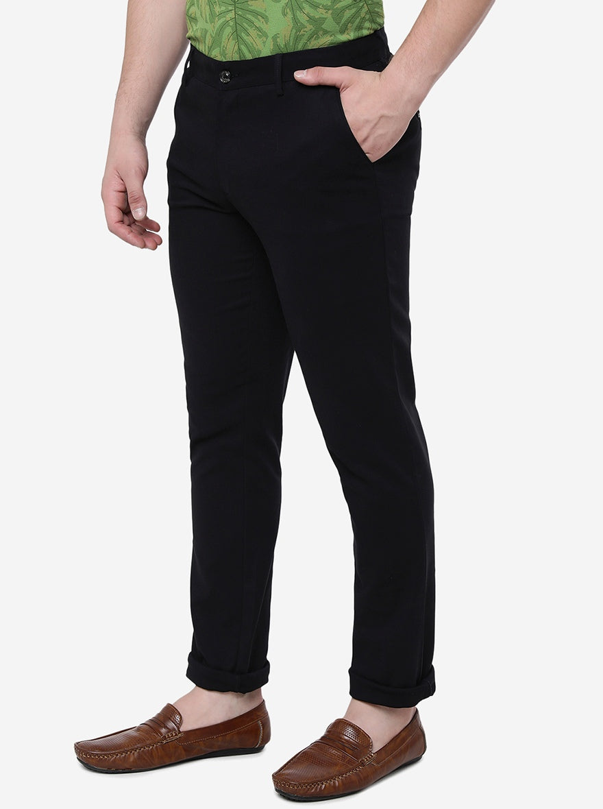 Black Solid Uno Fit Casual Trouser | JadeBlue