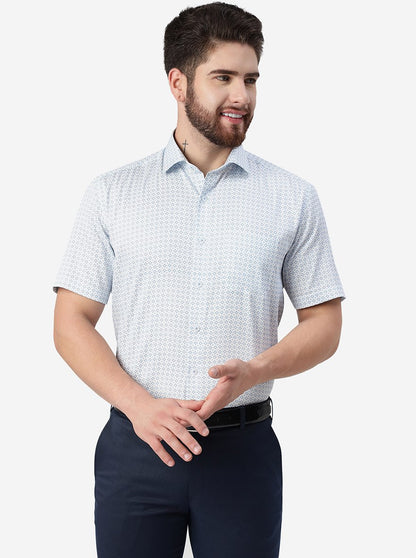 Blue Printed Regular Fit Formal Shirt | JadeBlue