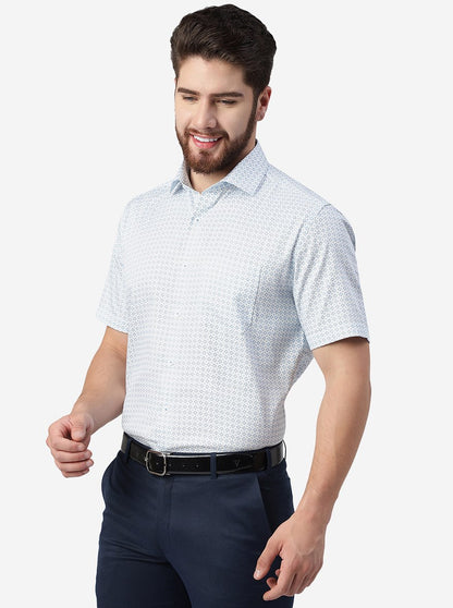 Blue Printed Regular Fit Formal Shirt | JadeBlue