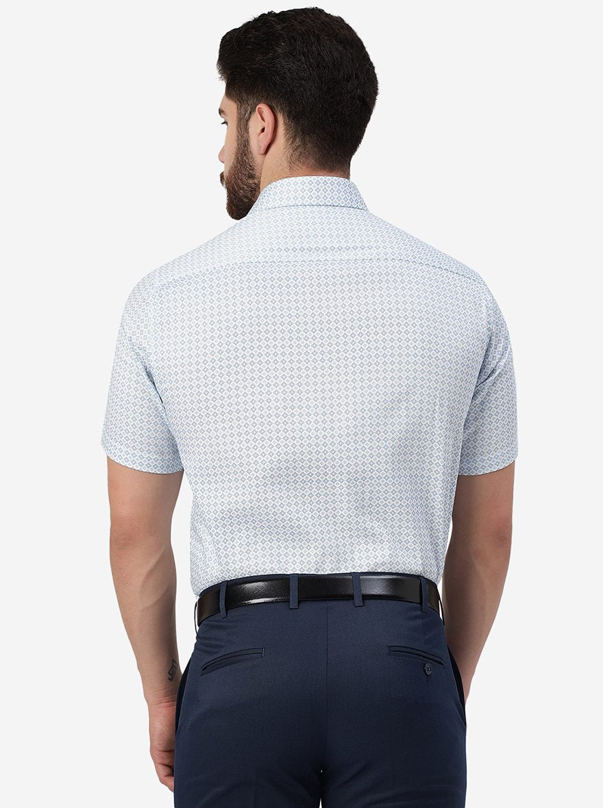 Blue Printed Regular Fit Formal Shirt | JadeBlue