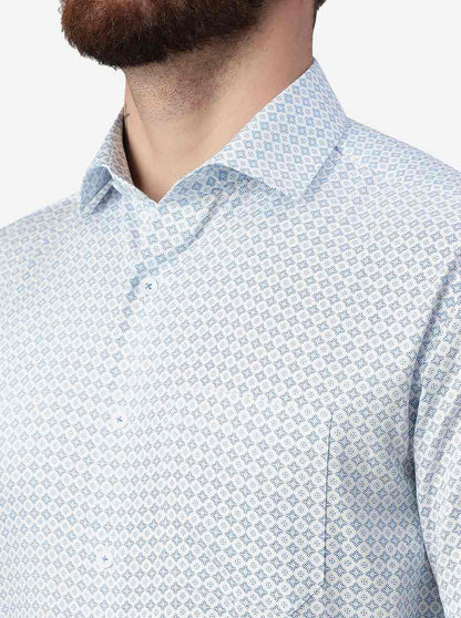 Blue Printed Regular Fit Formal Shirt | JadeBlue