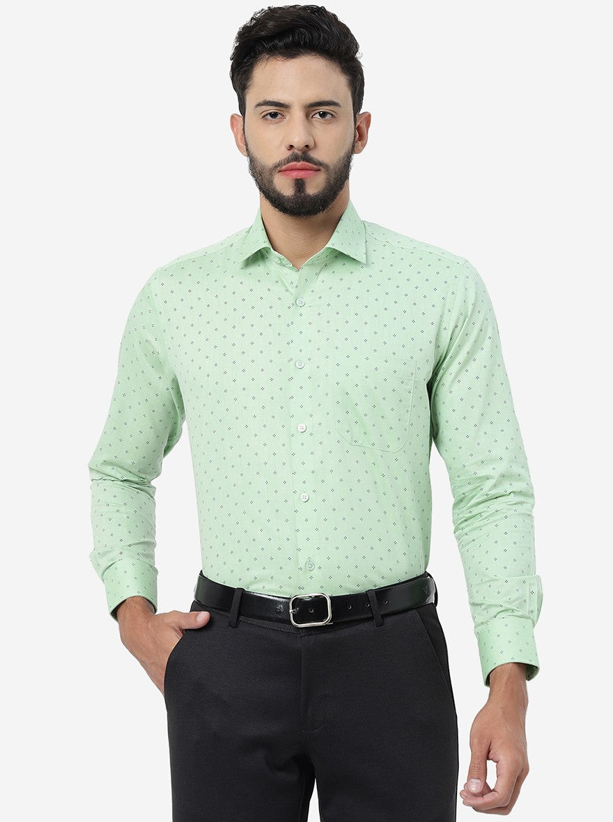 Green Printed Slim Fit Formal Shirt | Greenfibre