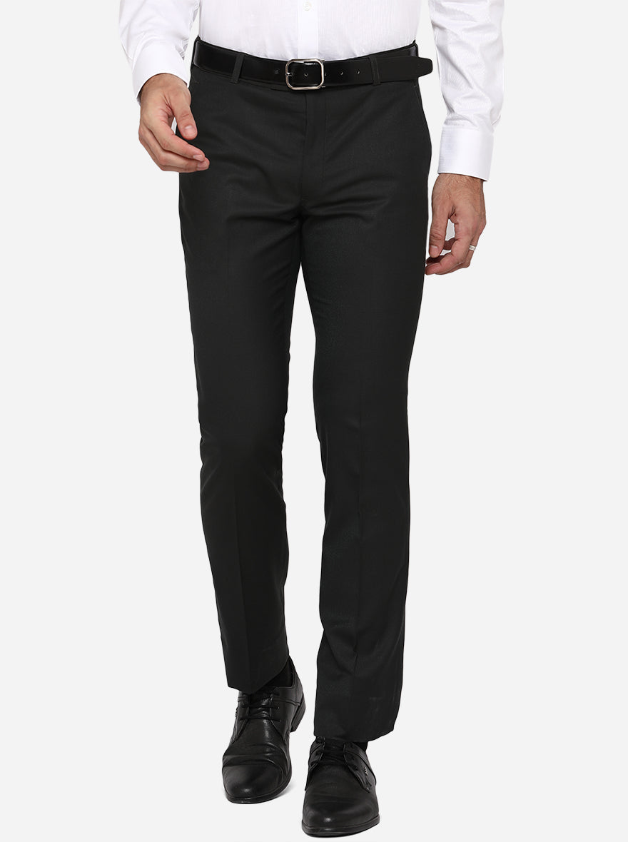 Black Solid Slim Fit Formal Trouser | Metal