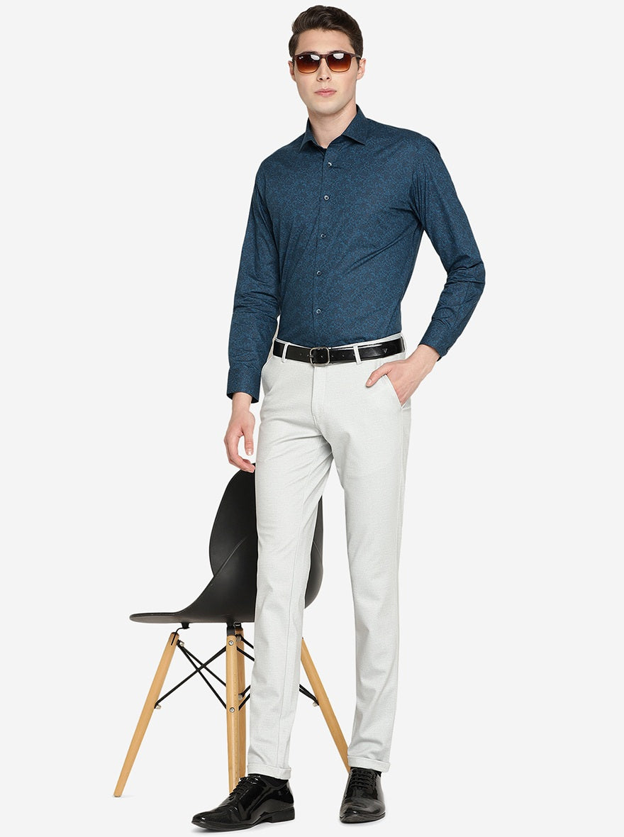 Blue & Black Printed Slim Fit Formal Shirt | Greenfibre