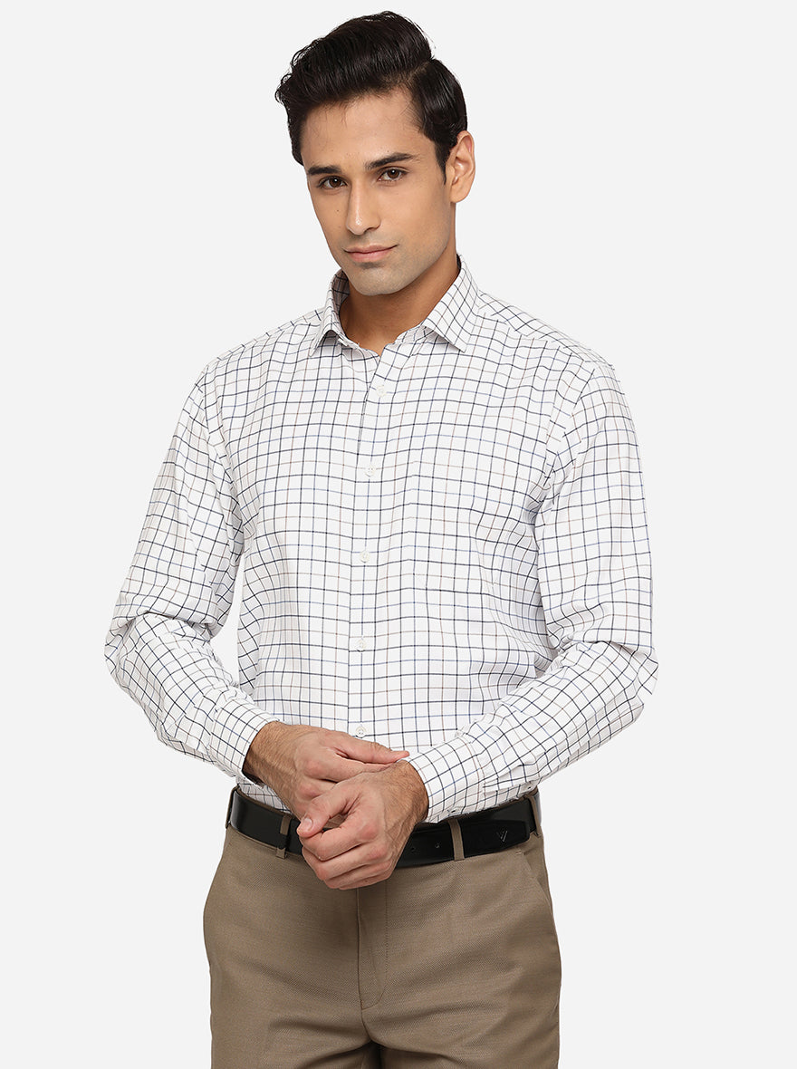 White & Blue Checked Regular Fit Formal Shirt | Greenfibre