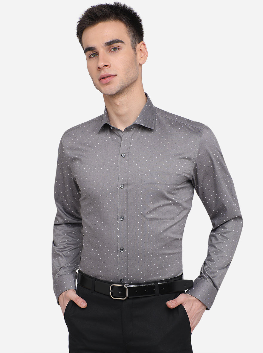 Grey & White Printed Slim Fit Formal Shirt | Greenfibre