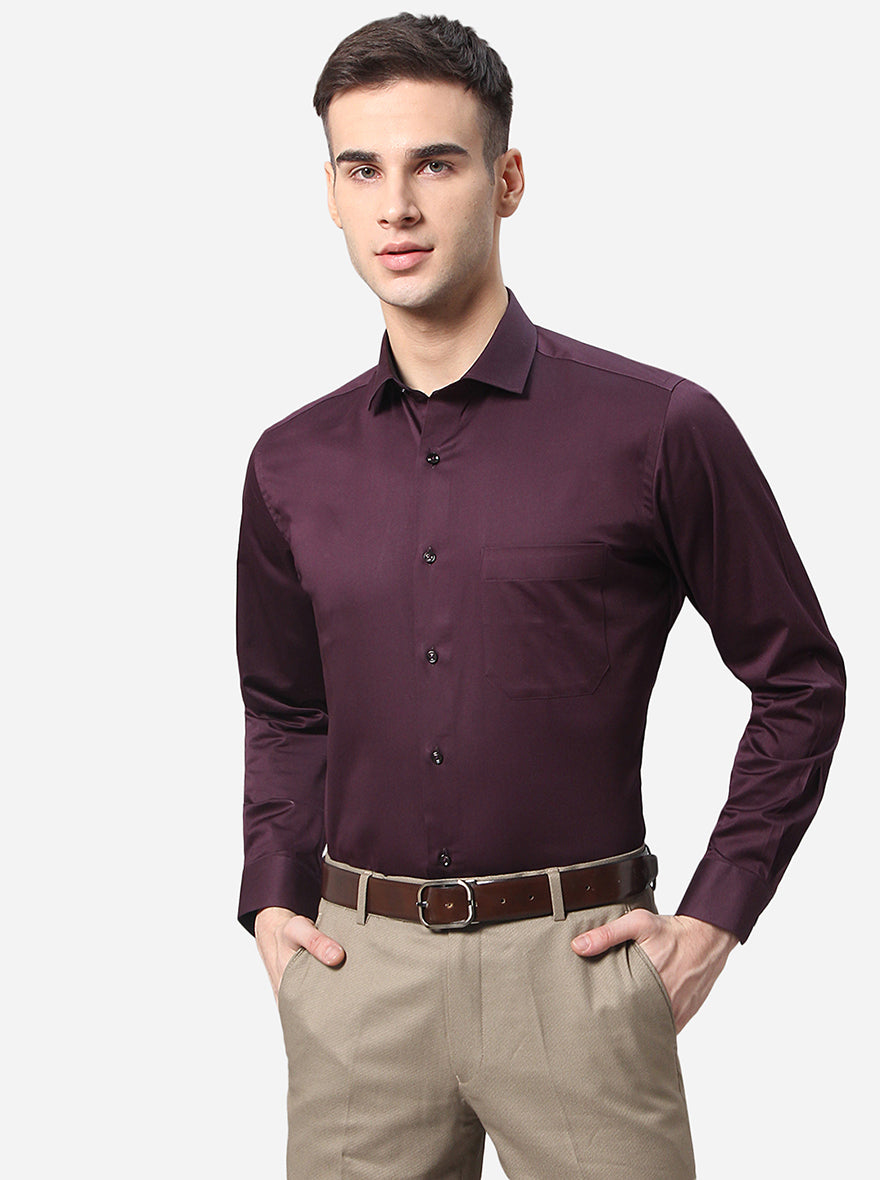 Wine Solid Slim Fit Party Wear Shirt | Greenfibre