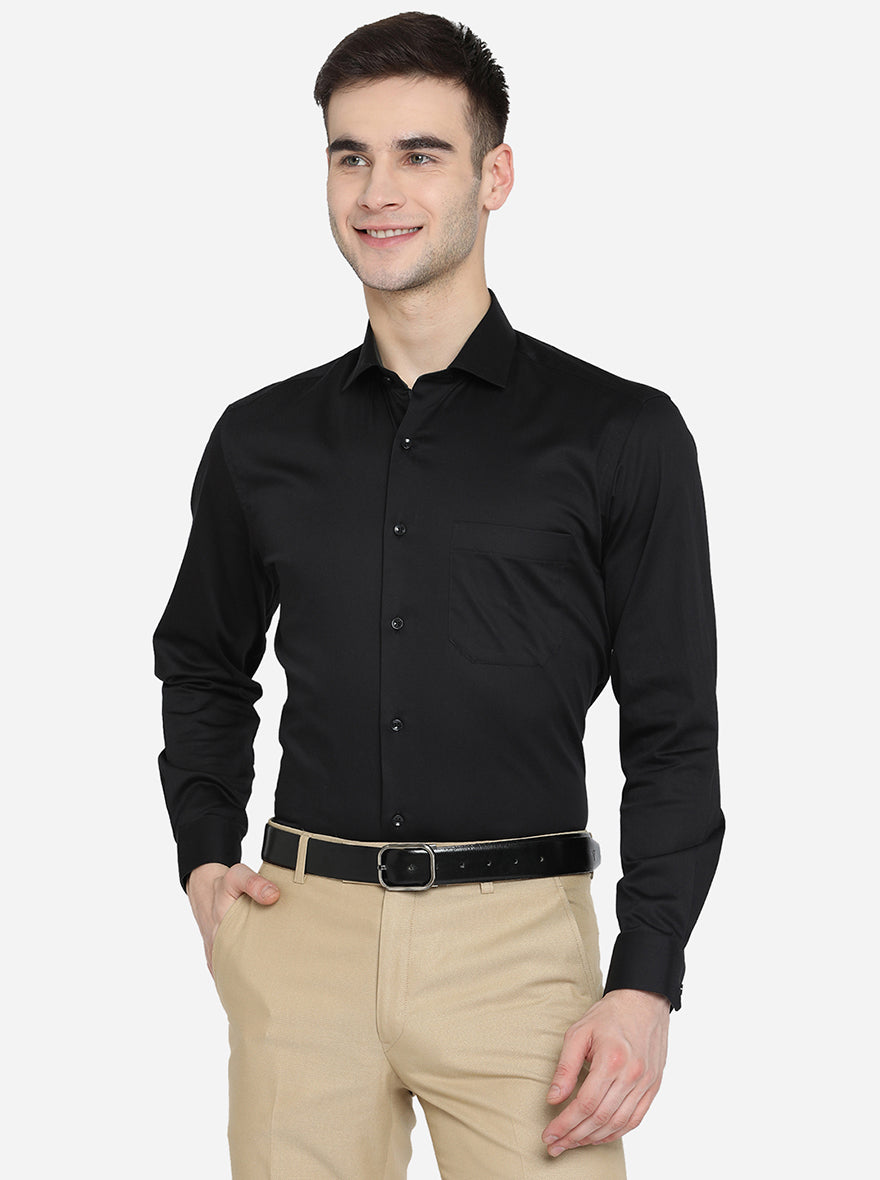 Black Solid Slim Fit Party Wear Shirt | Greenfibre
