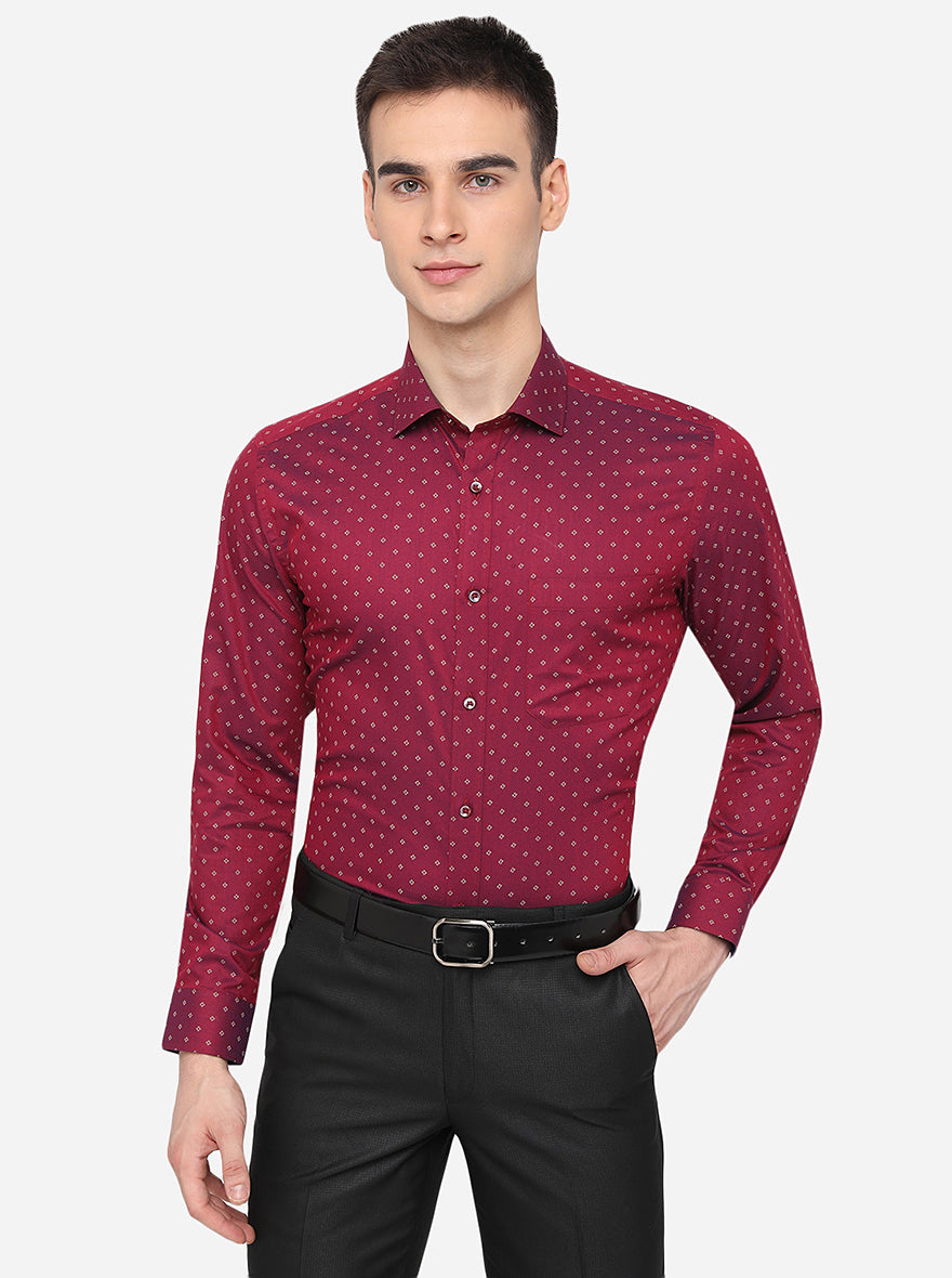 Maroon Printed Slim Fit Formal Shirt | Greenfibre