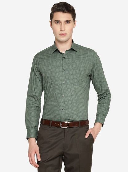 Green Printed Slim Fit Formal Shirt | Greenfibre