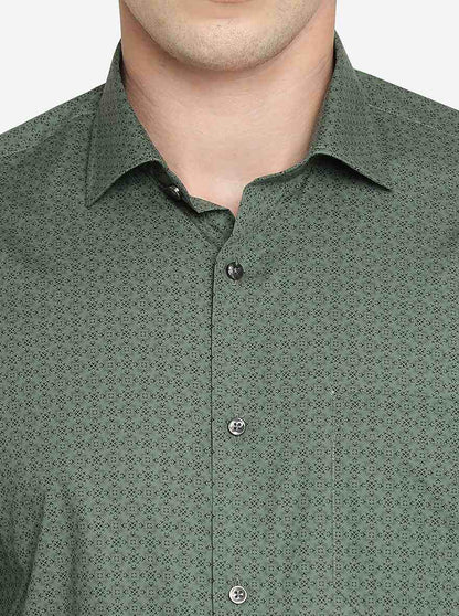 Green Printed Slim Fit Formal Shirt | Greenfibre