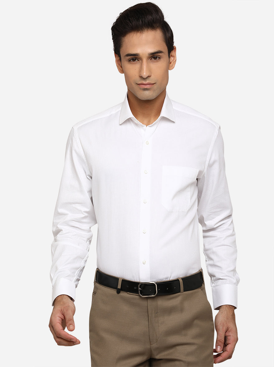 White Dobby Regular Fit Formal Shirt | Greenfibre