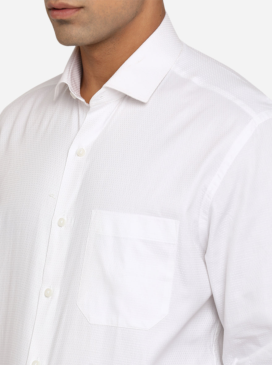 White Dobby Regular Fit Formal Shirt | Greenfibre