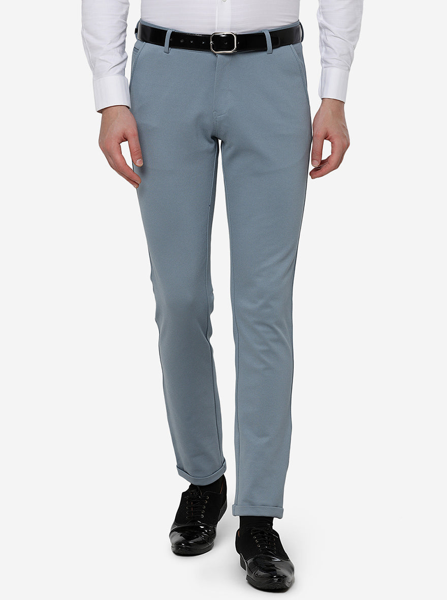 Buy Men Navy Slim Fit Check Flat Front Formal Trousers Online - 720527 |  Louis Philippe