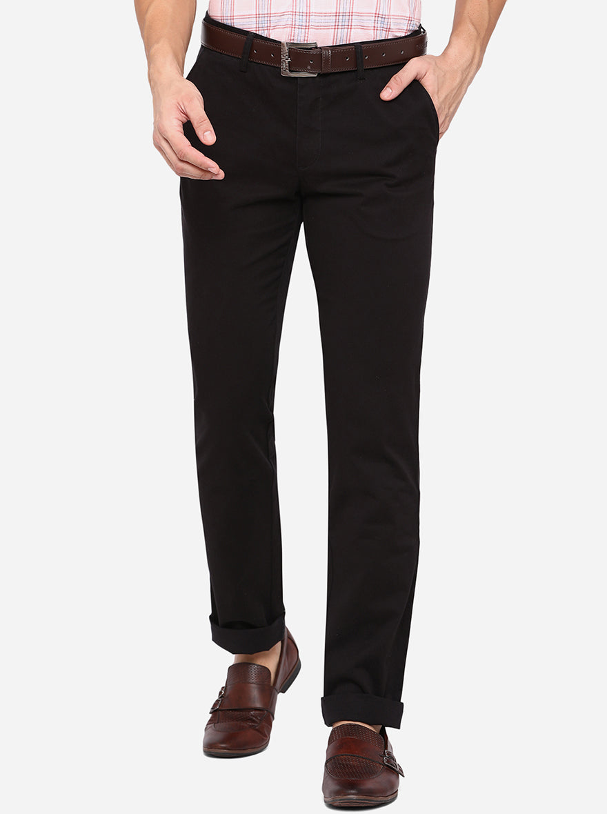 Black Solid Slim Fit Casual Trouser | Greenfibre