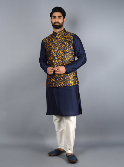 Blue & Yellow Bandhgala Jacket | TULA