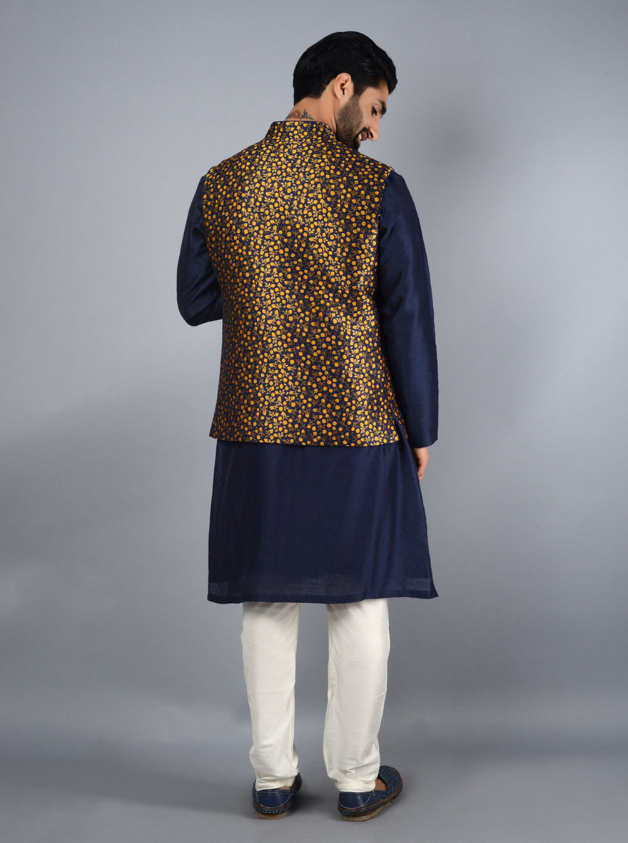Blue & Yellow Bandhgala Jacket | TULA