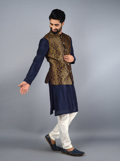 Blue & Yellow Bandhgala Jacket | TULA
