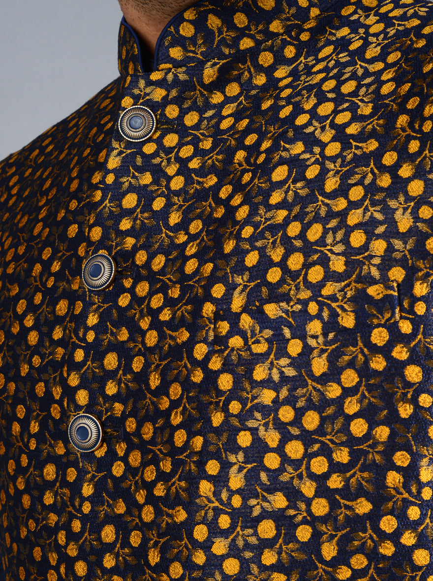 Blue & Yellow Bandhgala Jacket | TULA