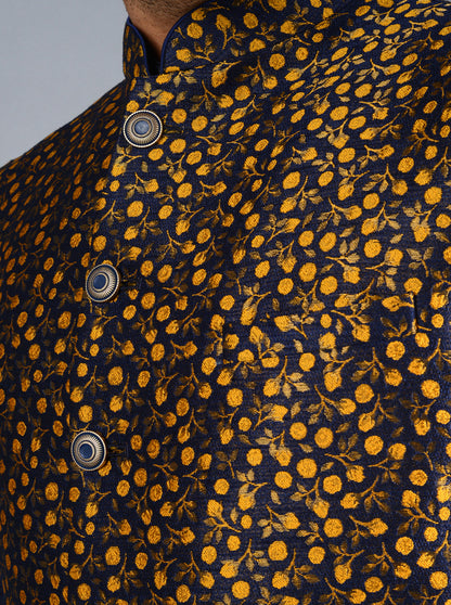 Blue & Yellow Bandhgala Jacket | TULA