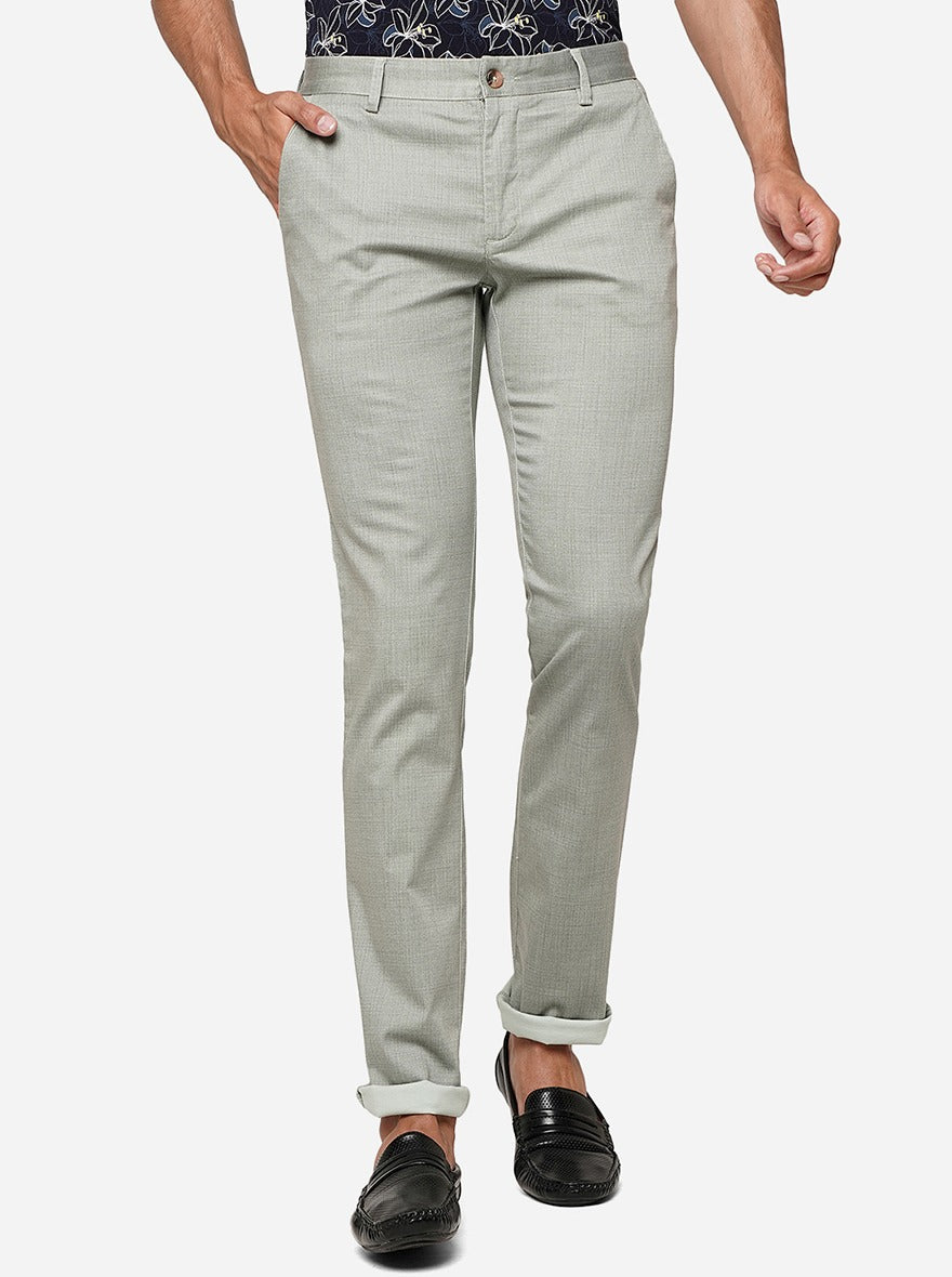 Sojanya (Since 1958) Men's Cotton Blend Grey Woven Design Casual Trousers