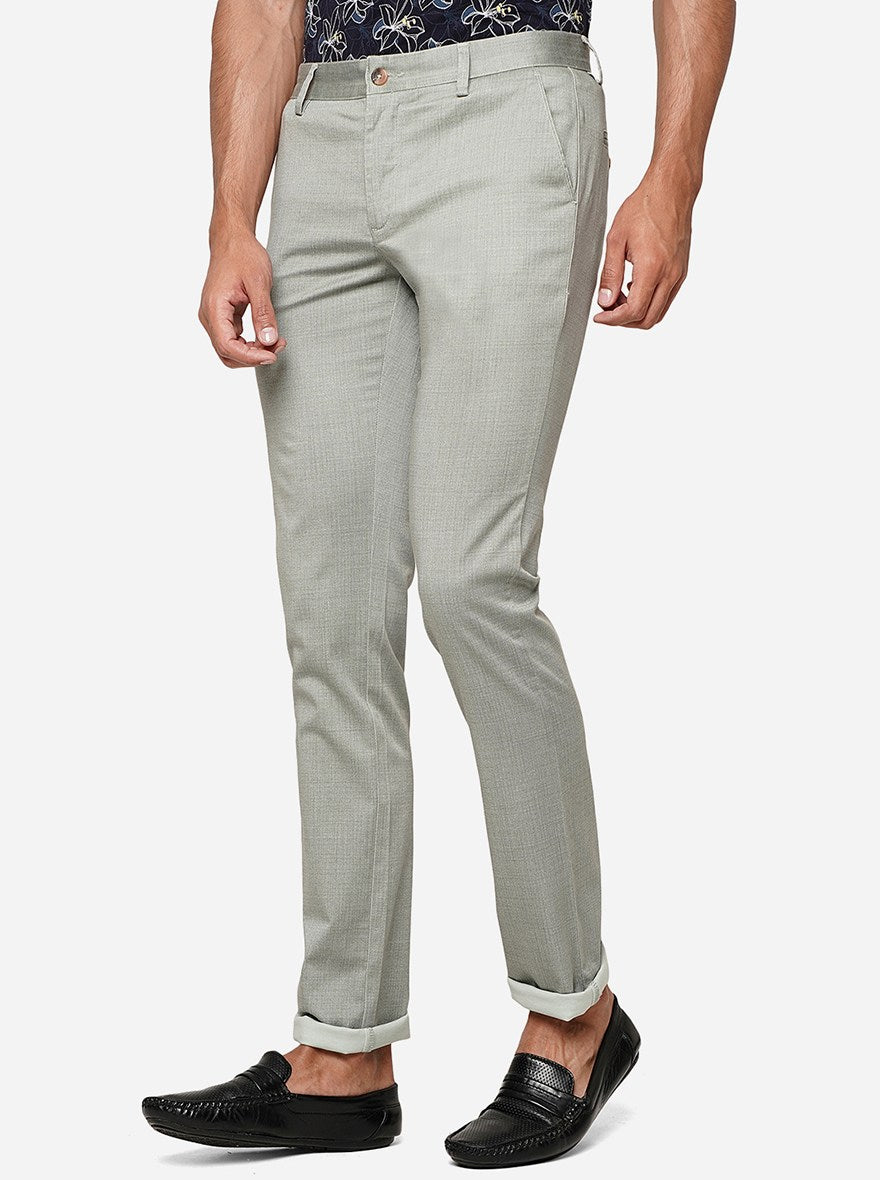 Hancock Men Beige Pure Cotton Solid Slim Fit Casual Trouser