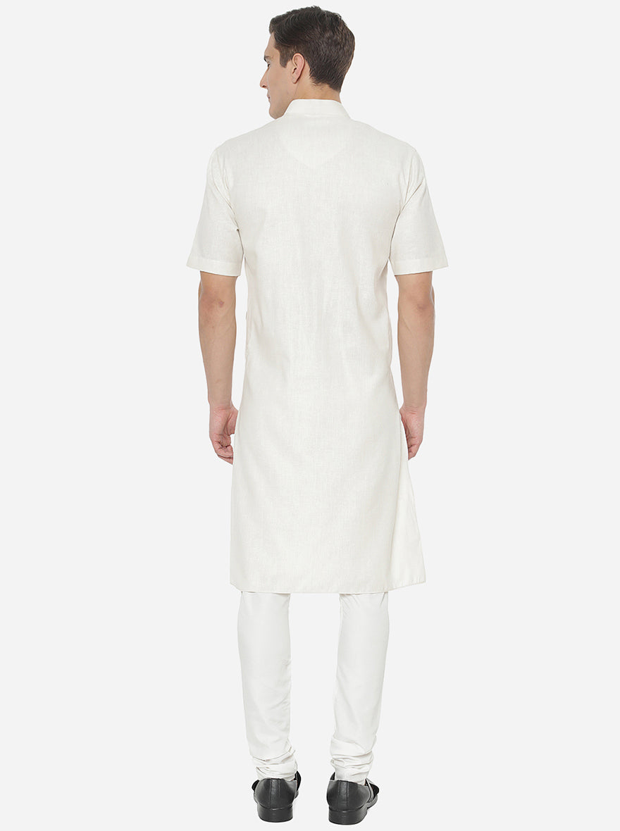 White Self Textured Regular Fit Modi Kurta | JadeBlue