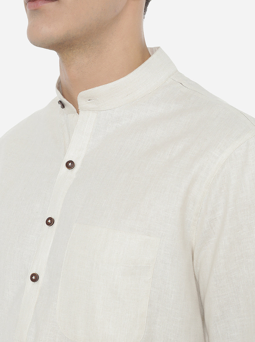 White Self Textured Regular Fit Modi Kurta | JadeBlue